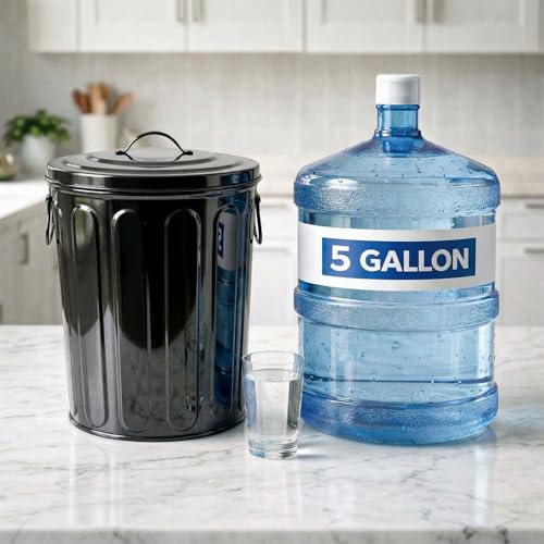 Plexon 5 Gallon Small Metal Trash Can with Lid Outdoor Galvanized Steel Bucket with Lid 5 Gal Storage Can for Dog Food Bird Seed Storage Container, Black - color: Black