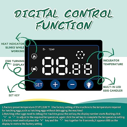 Intelligent Poultry Incubator - 38 Eggs, Automatic Turner & Temperature Control for Hatching Chicken, Quail, Bird & Duck Eggs