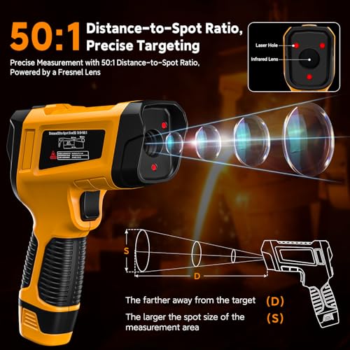 Infrared Thermometer Temperature Gun 3992°F 50:1, | Triple-Laser IR Temp Gun for Industrial Furnace Kiln Foundry Steel Welding HVAC Engine Diagnostic Tool - color: -58°F to 3992°F