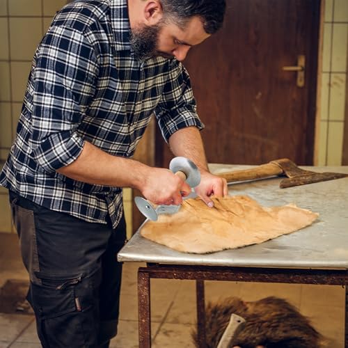 Hog Scraper Pelt Fleshing Tool – Dual Plate Hide Scraper Flesher Hide Tanning Kit, Leather and Taxidermy Supplies