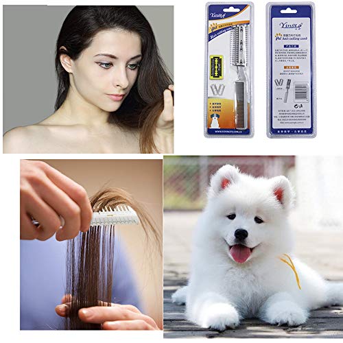 2Pcs Razor Comb for Dogs Cats with Extra Blades Double Sides Pet Razor Comb Trimming & Grooming Hair Cutter Comb Trimmer Grooming Comb for Dog Cat (Silver)