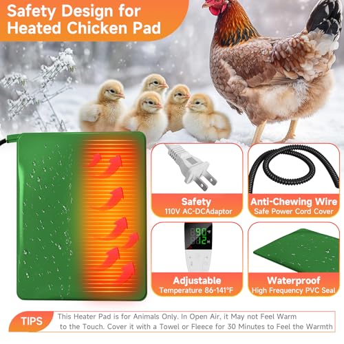 Chicken Heating Pad with Adjustable Digital Thermostat, Electric Chicken Heated Mat with Chew Resistant Cord, Waterproof Outdoor Chicken Coop Heater for Baby Chicks, Brooder Heater Warming Pad, Green - color: Green