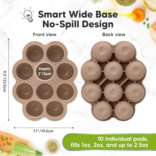 KeaBabies Silicone Food Freezer Trays with Lid, 2oz x 10 Pods (Chai Latte) | Baby Food Storage Containers, Easy Puree Meal Prep, Breast Milk Silicone Freezer Molds, Dishwasher, Microwave Safe, BPA-Free - color: Chai Latte