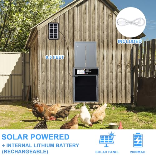Automatic Chicken Coop Door Solar Powered with Timer & Light Sensor | Automatic Chicken Door with LCD Display, Solar Chicken Coop Door with Remote Control, Anti-Pinch Function & Made of Al-Alloy - color: Blue