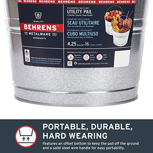 Behrens C17GS 4-1/4-Gallon Galvanized Steel Pail - size: 17 quarts, style: Galvanized
