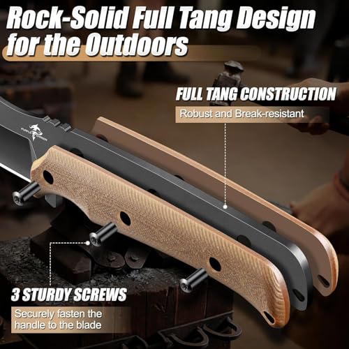 Purple Dragon Fixed Blade Knife - Full Tang Hunting Knife Brown | Kydex Sheath, Forged from a Single Piece of D2 Steel, G10 Handle, Gift Box - size: 3.1 inch