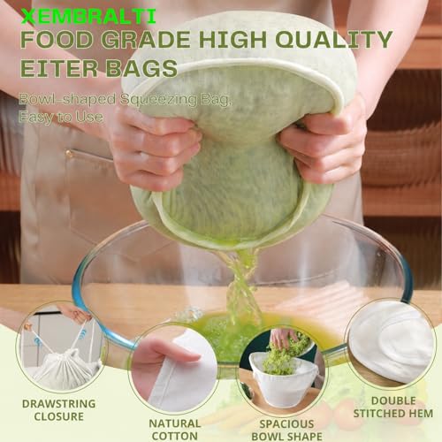 XEMBRALTI Reusable Fine Mesh Cotton Strainer Bag, Cotton Filter Bags for Cheese, Nut Milk Brewing, Yogurt Coffee Tofu Tea & Juice Extraction, Food Grade Filtration Bag (Medium*1 & Large*1) - size: Medium*1 & Large*1
