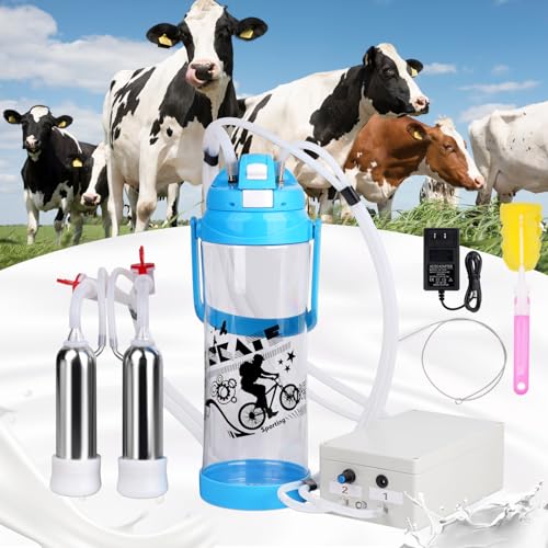 3l Electric Milking Machine for Cow| Pulsation Vacuum Pump| Save Labor | Portable Milker Machine Automatic Plug-in Speed Adjustable Milking Supplies with Milk Bucket, Tube, Brush for Farm Pasture
