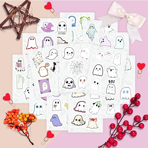 100Pcs Ghost Stickers for Water Bottle and Laptop - Ghost Party Supplies & Decorations, Waterproof Vinyl Decals, Halloween and Fun Stickers, Gifts for Women & Men - color: Ghost Stickers