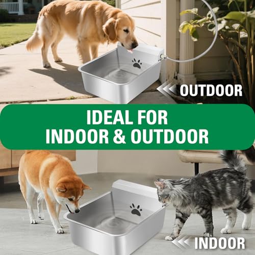 6 Gallons Automatic Animal Water Dispenser X-Large Stainless Steel | Outdoor Waterer Bowl, For Dogs & Chicken, Auto Fill Livestock Water Trough, With 2m Hose, 13.6"x17"x9"