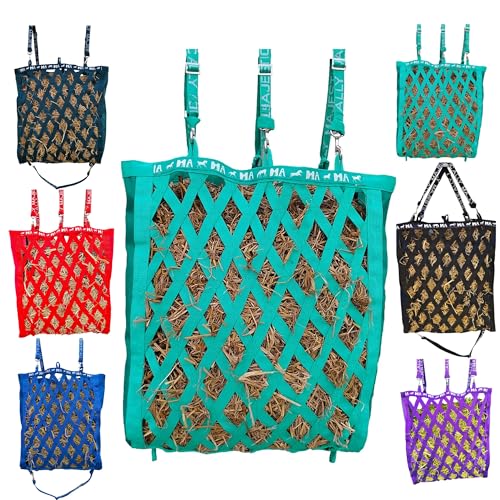 Majestic Ally Double Side Open Slow Feeder Hay Bag - Diamond Shaped Obliquely Placed Webbing (Turquoise) - color: Turquoise