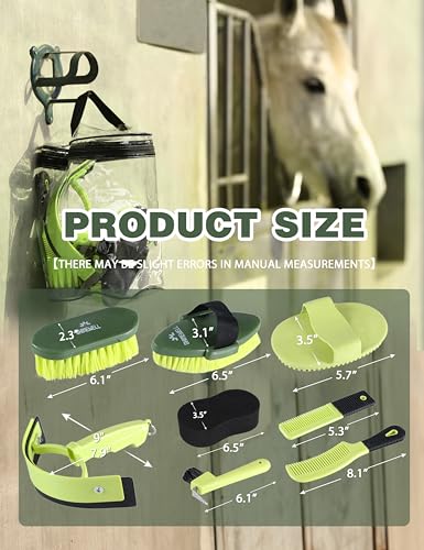 Shinewell Horse Grooming Kit, Complete Horse Brush Set, Equine Grooming Tools for Shedding & Daily Care Green - color: Green