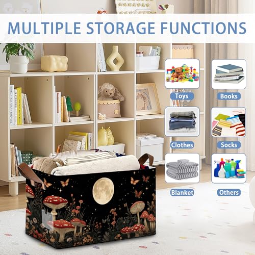 Mushroom Moon Storage Baskets,Butterfly Plants Foldable Organizer Bin with Handles for Home Living Room Bedroom Closet Box 17x11.5x10Inch - color: Mushroom Moon Butterfly Plants