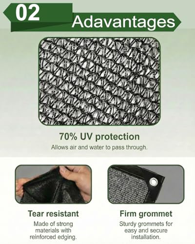vensovo 70% Black Shade Cloth, 10 x 20 ft HDPE Sunblock Mesh | Strong shade for patios, kennels, chicken coops and greenhouses, helping reduce heat and block intense sunlight - color: 70% Shade, size: 10′x20′