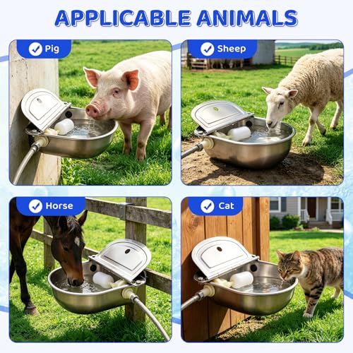 304 Stainless Steel Automatic Water Bowl for Dogs,Chickens& Livestock | 2.5L Auto-Fill Float Valve Waterer for Horse & Poultry,Outdoor Self-Filling Water Dispenser with Drain Hole ,2 Float Valve