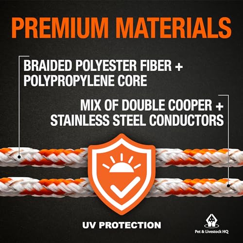 Electric Fence Polybraid 1000ft Thickness 1/4" - Premium Heavy Duty Braided Polyrope - High Visible Rope Fencing for Horse, Cattle, Livestock - 6 Wire Conductors: 2X Cooper and 4X Stainless Steel - size: 1000ft / 305m