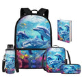 Upetstory Adorable Dolphin Kids Backpack for Girls Boys School Bag Set with Lunch Bag Pen Case Water Bottle Sleeve Elementary Book Bag Kindergarten Primary Middle School Travel Daypack - color: Dolphin