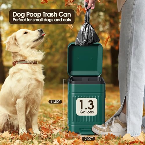 CEROELDA Small Trash Can with Lid-5L/1.3 Gal,Stainless Steel Outdoor Dog Poop Garbage Can-Farmhouse Retro Metal Waste Bin w/Step Pedal for Bathroom Bedroom Office-Soft Close-Green - color: Green