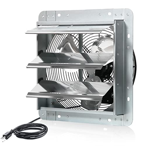 KEN BROWN 12 Inch Shutter Exhaust Fan Wall Mounted,Aluminum with 1.65 Meters Power Cord Kit,High Speed 1450CFM,Vent fan for Commercial,Greenhouse,Attic,Shed,Shop - size: 12 Inch