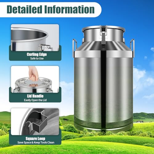 60L/15.85Gal Milk Cans-Stainless Steel Milk Transport Barrels Pail Milk Bucket Jug Oil Barrel Wine Barrel Canister Silicone Seal Barrels - size: 60L