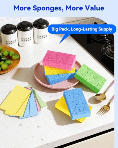 Temede 12-Count Cellulose Sponges, Heavy Duty Kitchen Sponges, Non-Scratch | Pop-Up Compressed Cellulose Dish Sponges, with a Durable and Firm Texture for Cookware, Bathroom and Household Cleaning - size: 12 Count (Pack of 1)