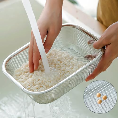 18/8 Stainless Steel Fine Mesh Strainer Basket with Feet, Rectangular Colander for Vegetables, Fruits, Pasta, Noodles – Rustproof, Durable & Easy to Clean (9.84 inch) - color: Sleek Square, size: 9.84 inch