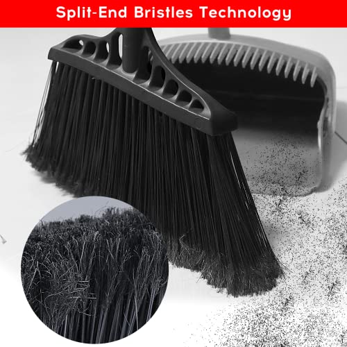 3-Pack Heavy Duty Broom, Commercial Broom with 55" Long Handle Outdoor Indoor, Industrial Brooms for Sweeping Garage Concrete Courtyard Patio Home Kitchen Office - All Black - color: Total Black