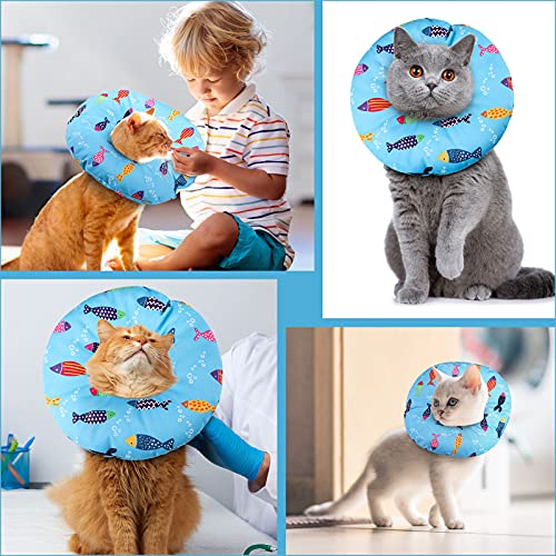 Cat Cone Collar Soft Cute Adjustable Cat Donut Recovery Collar | Elizabethan Cats Cones to Stop Licking Comfortable Anti-Bite Neck Cone for Pet Kittens After Surgery - size: S