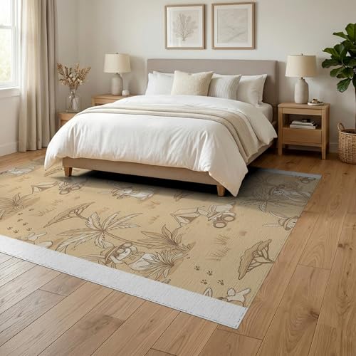 6'x9' Washable Flatwoven Rug, Khaki Cottagecore Palm Tree Stain Resistant Large Carpet Non-Slip Chair-Friendly Floor Mat for Dining Room, Under Table, Office | Ref:1969549 - color: Beige/Pattern 30, size: 6' x 9' (Rectangular)