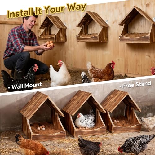 Chicken Nesting Boxes, 3 Pack Wall-Mounted Wooden Nesting Box,Specialized for Chicken Coops, Features a Cozy & Private Laying Space, Suitable for Chickens, Ducks and Other Poultry - color: 3 Pack