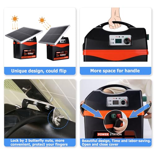 Solar Electric Fence Charger - 5 Joule Fence Energizer 25W Solar Panel Fence Energizer 12V Battery 80Miles Range Electric Fence Energizer Ideal for Livestock, Poultry, Large Animals - size: ADS5000