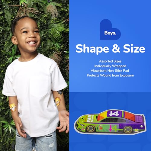 BioSwiss Bandages, Assorted Animal, Fun and Food Shaped Self Adhesive Bandage, Latex Free, Sterile Wound Care, 100 Count - size: 100-Count Box, style: Boys Assorted