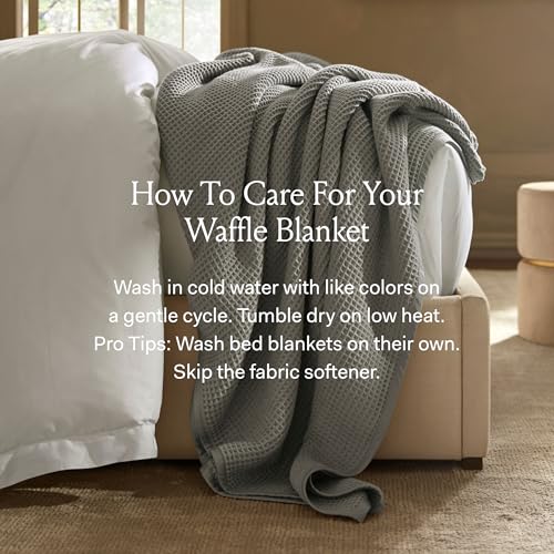 BOLL & BRANCH Waffle Bed Blanket, Full/Queen, Pewter | Luxury 100% Organic Cotton - Soft, Lightweight and Breathable - Textured Waffle Weave Design - color: Pewter, size: Full/Queen