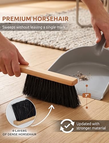 TAKAVU Firm Horsehair Counter Brush, 12.6 in Hand Brush with Wood Handle | Dense Bristles for Better Pickup, Sweeps Workbench, Patio Cushions, Outdoor Furniture, Sawdust, Drafting Tables & Fireplace