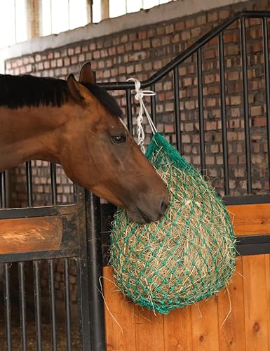 Harrison Howard 2 PCS Slow Feed Hay Net for Horses, 40 Inch Hay Bag Holds 1–2 Flakes, 2 Inch Mesh Durable Hanging Feeder for Stable, Pasture & Livestock-Grass Green - color: Grass Green