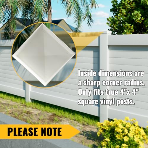 VIVIDA White Vinyl Post Caps 4" x 4", PVC Fence Post Caps, 12 Pack | Actual 4" x 4", Pyramid PVC Post Caps, Waterproof Deck Post Cover, For Vinyl Fence, Lamp, Deck, Mailbox - size: 4" x 4" (12 PCS)