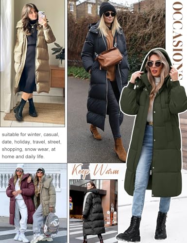 Women Long Puffer Coat Winter Warm Hooded Jacket Long Sleeve Parka Full Length Down Coats With Zip - color: Deep Purple, size: Large