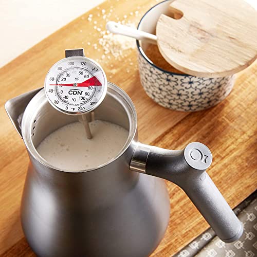 CDN ProAccurate® Instant Read Beverage Frothing Thermometer with Clip for Precise Temperature Measurement, 7" Stainless Steel Stem, Yellow Case (IRTL220) - size: 7 inch Stem-1.75 inch Magnified Dial