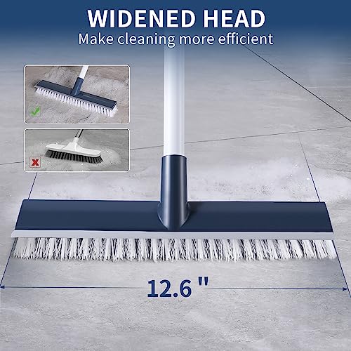BOOMJOY Floor Scrub Brush with 57" Long Handle, 12" Wide Head, 2 in 1 Scrape and Brush, Stiff Bristle for Cleaning Bathroom, Patio, Kitchen, Tile, Wall and Deck - color: 12-inch Wide Head