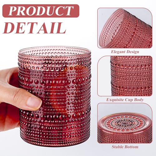 18PCS Hobnail Plastic Drinking Glasses 14 oz Burgundy Cups for Party | Vintage Glasses Mixed Drinkware Sets, Clear and Sturdy, Disposable yet Stylish, Perfect for Beer, Whiskey, Juice, Cocktails - color: Burgundy, size: 3.93 inch*3.14 inch