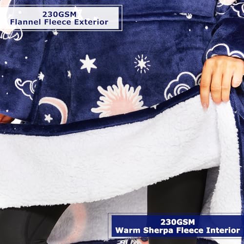 THREE POODLE Wearable Blanket Hoodie for Women, Oversized Sherpa Sweatshirt Blanket for Adults Men, Cozy Hooded Blankets, Glow In the Dark, Gifts for Teen Girls Women Mom Sister - color: Luminous Blue Star, size: Adult
