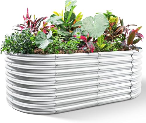 Land Guard Galvanized Planter Raised Beds, 6×3×1.99ft Galvanized Water Trough, Keyhole Raised Garden Bed Metal - color: Classic Silver, size: 6×3×1.99ft