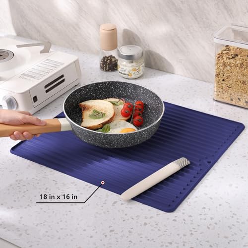 Silicone Dish Drying Mat, Large & Thick, 16" x 18", Blue | For Kitchen Counter and Bathroom, Super Thick, Heat-Resistant Trivet, Countertop Protector, Non-Toxic, For Dishes and Pots - size: 16" x 18"