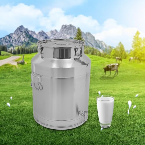 304 Stainless Steel Milk Can with Spigot, 64L/16.90Gal Metal Water Beverage Drink Dispenser with Lid, Airtight Milk Bucket Wine Pail, Food Storage Container for Kitchen Party