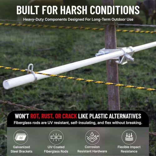Utilizer Electric Fence Extension Stand-Off Kit – 1/8 Mile T-Post Bundle | Includes Fence Post Brackets, 3/8x15” Rigid Electric Fence Posts & T Post Clips – Zero-Sag Electric Fence Kit - size: 15"Rods - 1/8 Mile