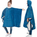 PAVILIA Wearable Blanket Poncho for Women Men, Oversized Hoodie Sweatshirt | 260 GSM (Fleece) / 460 GSM (Sherpa), Hooded Sweater Wrap Cape Neck Warmer, Soft Cozy Warm Hug Sleep Pod Adult Xmas Gift Ideas - color: Teal Blue, size: Sherpa Fleece