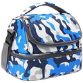 FlowFly Kids Double Decker Cooler Insulated Lunch Bag Large Tote for Boys, Girls, Men, Women, With Adjustable Strap, Blue Camo - color: Blue Camo