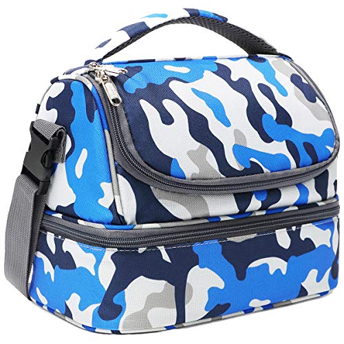 FlowFly Kids Double Decker Cooler Insulated Lunch Bag Large Tote for Boys, Girls, Men, Women, With Adjustable Strap, Blue Camo - color: Blue Camo