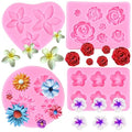 Mujiang Flower Silicone Molds Rose Daisy Hibiscus Fondant Mold Set Of 4 | Plumeria Flower Chocolate Mold Wedding Birthday Cake Decorating Cupcake Topper Candy Polymer Clay Resin Gum Paste - color: Style F
