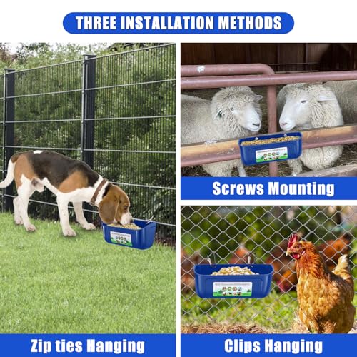 Chicken Feeder Waterer, 6 Pack Duck Feeder Supplies, Hanging Fence Feed Trough with Clips for Goat, Sheeple, Piglet, Gooses, Turkeys, Dog Livestock Poultry, Blue - color: 6 pack Blue
